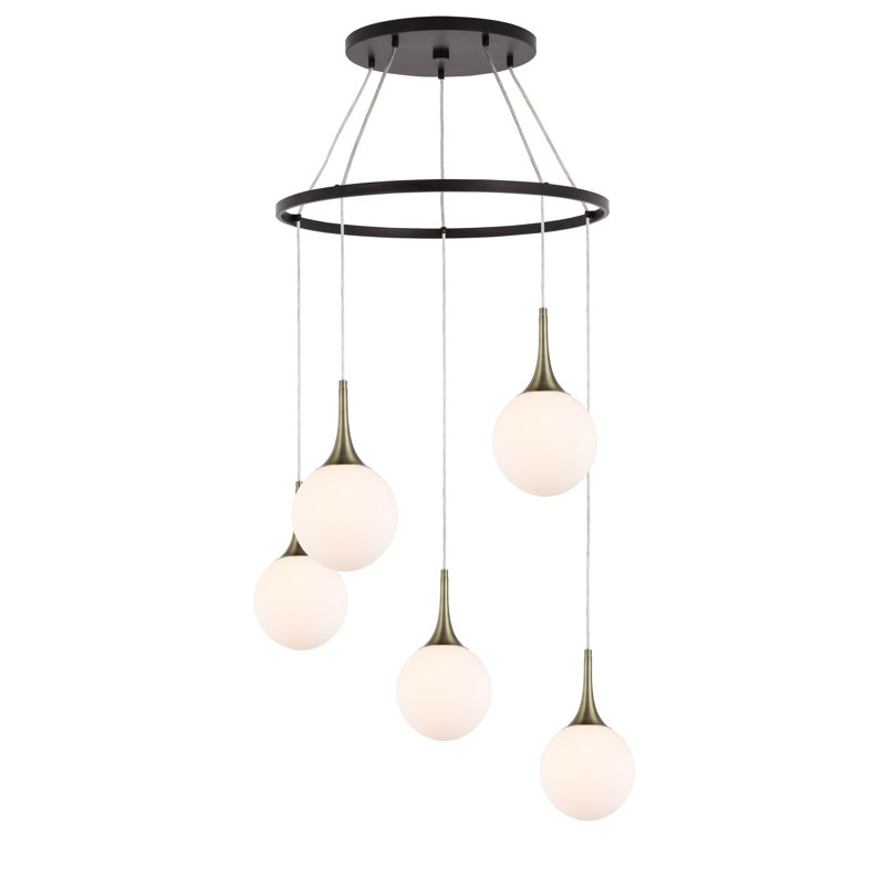 Luminaire suspendu en grappe 5 lumières Ovellette, Laiton / Bronze