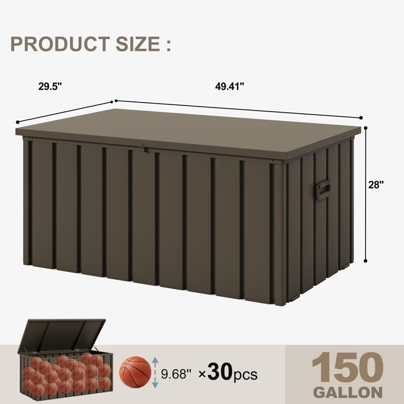 Purple Leaf 150 Gallons Water Resistant Lockable Resin Deck Box, Brown - Outdoor Storage Container for Patio Cushions, Pool Accessories & Garden Tools