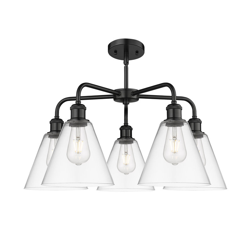Lustre cône à 5 lumières Beva, Transparent, Noir mat