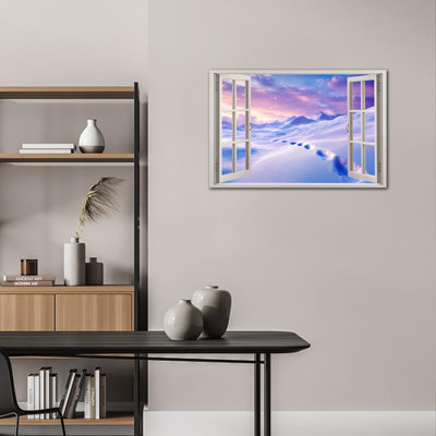 Hiver, art mural sur toile, fenêtre ouverte, paysage enneigé, scène d'hiver, affiche encadrée sur toile pour salon, chambre à coucher, bureau, décoration murale, 18 po x 24 po