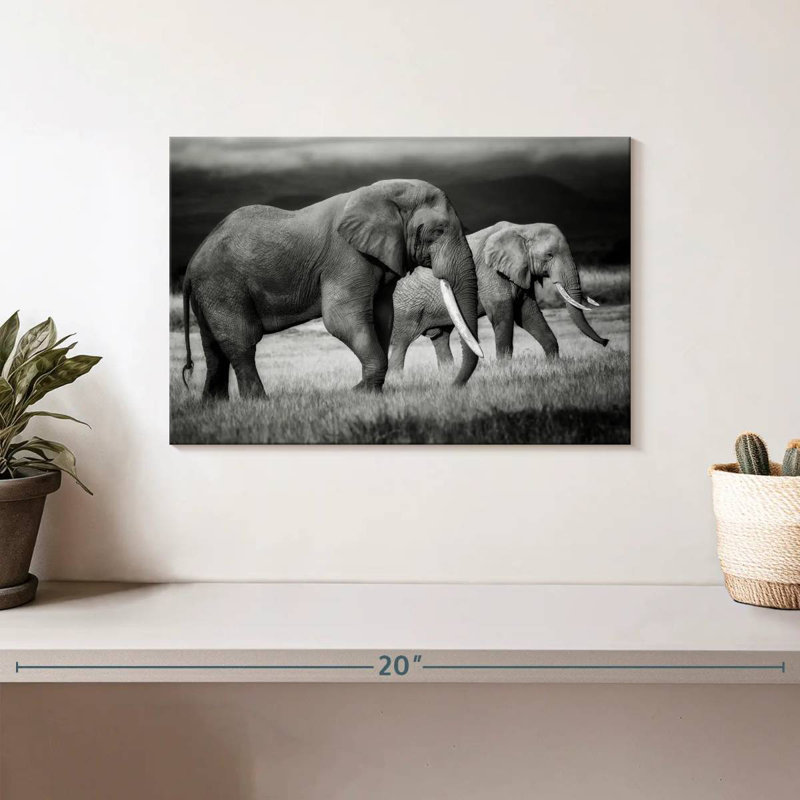 Éléphants kenyans qui paissent, H 8 po x l 12 po