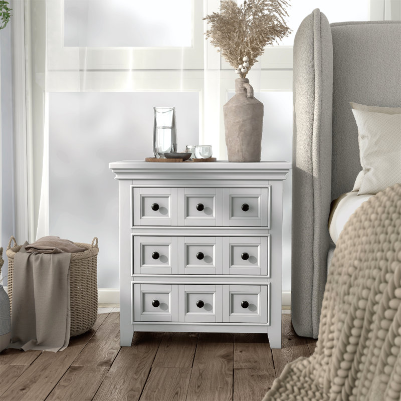 Genesha 3-Drawer Nightstand, Bronze, White