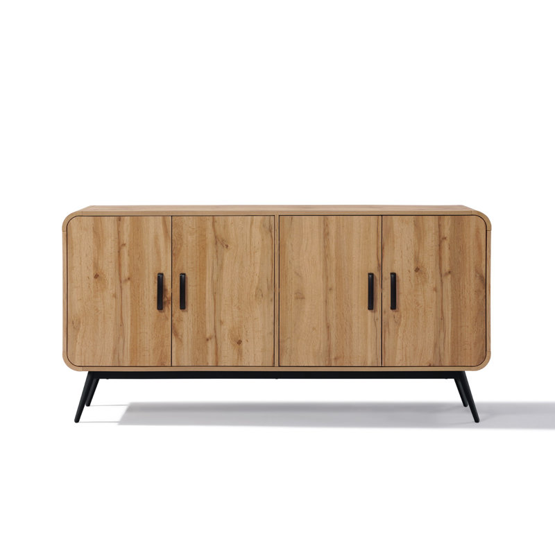 Randolph 63'' Modern Walnut Sideboard Buffet Cabinet, 4-Door Storage Cabinet with Shelves