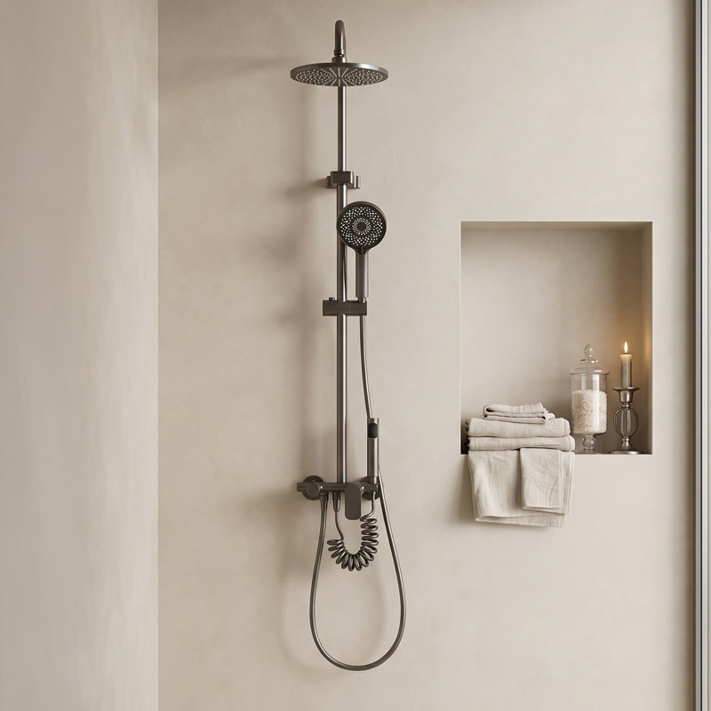 Wall-Mount Bathroom Piano-Key Panel Shower System Set, Black