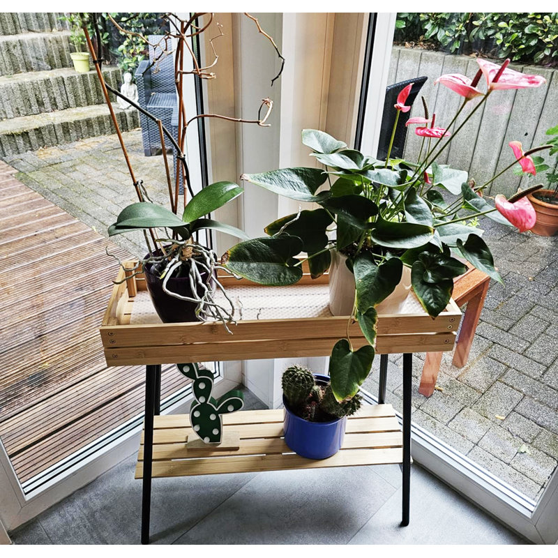 Support pour plante d'intérieur à 2 niveaux en bambou
