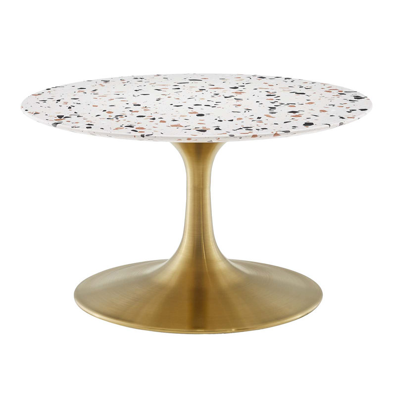 Table basse ronde Lippa Terrazzo par Modway, H 15,5 po x L 27,5 po x l 27,5 po, Or