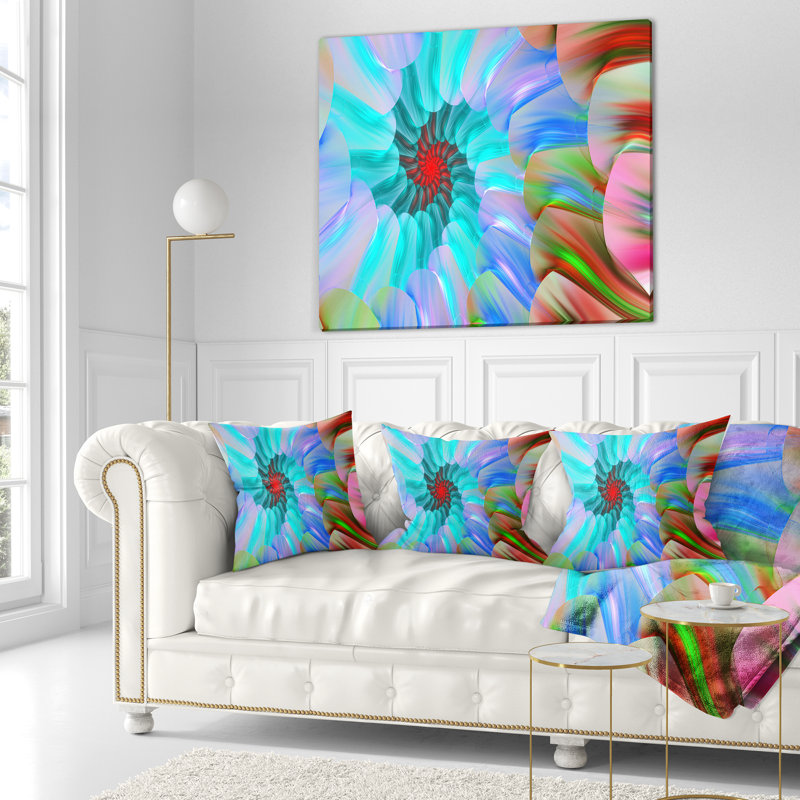 Spectaculaire vitrail avec spirales - coussin imprimé floral, 16 po x 1 po, Bleu sarcelle, Coussin décoratif