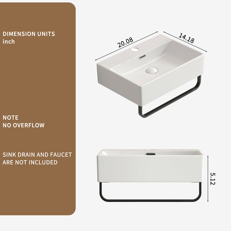 Lavabo vasque blanc, lavabo de salle de bain entièrement monté avec porte-serviettes, petit lavabo de salle de bain mural avec trou de robinet