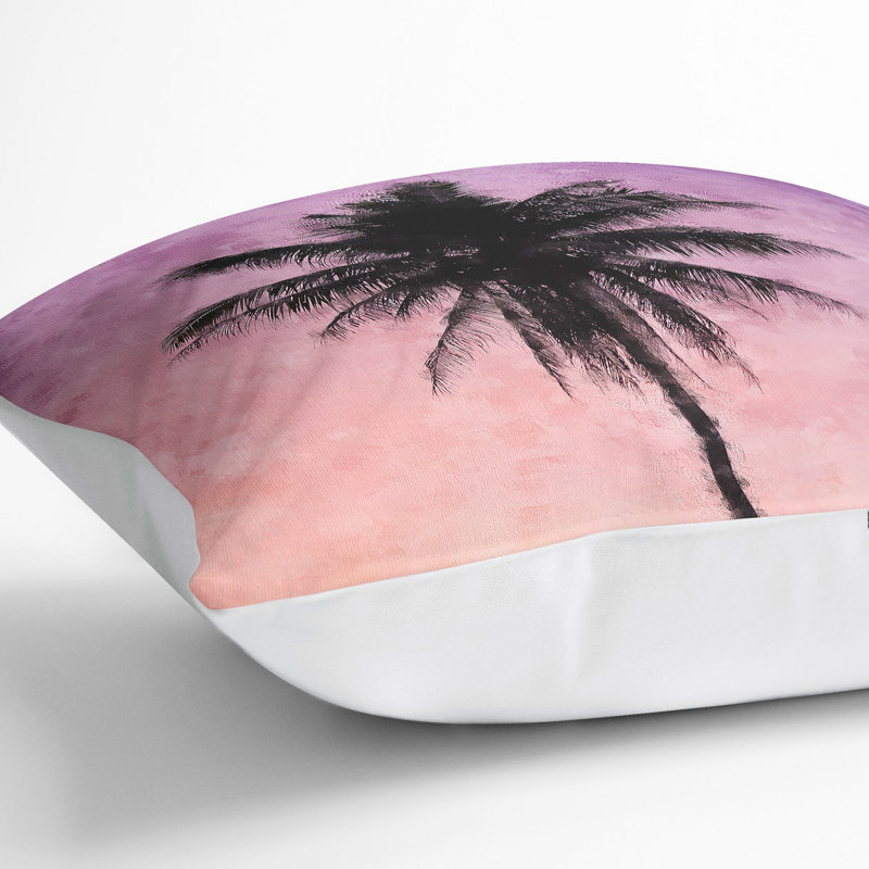 Summer Palm Tree Painting Cushion with Filling, 55cm H x 55cm W x 20cm D, White