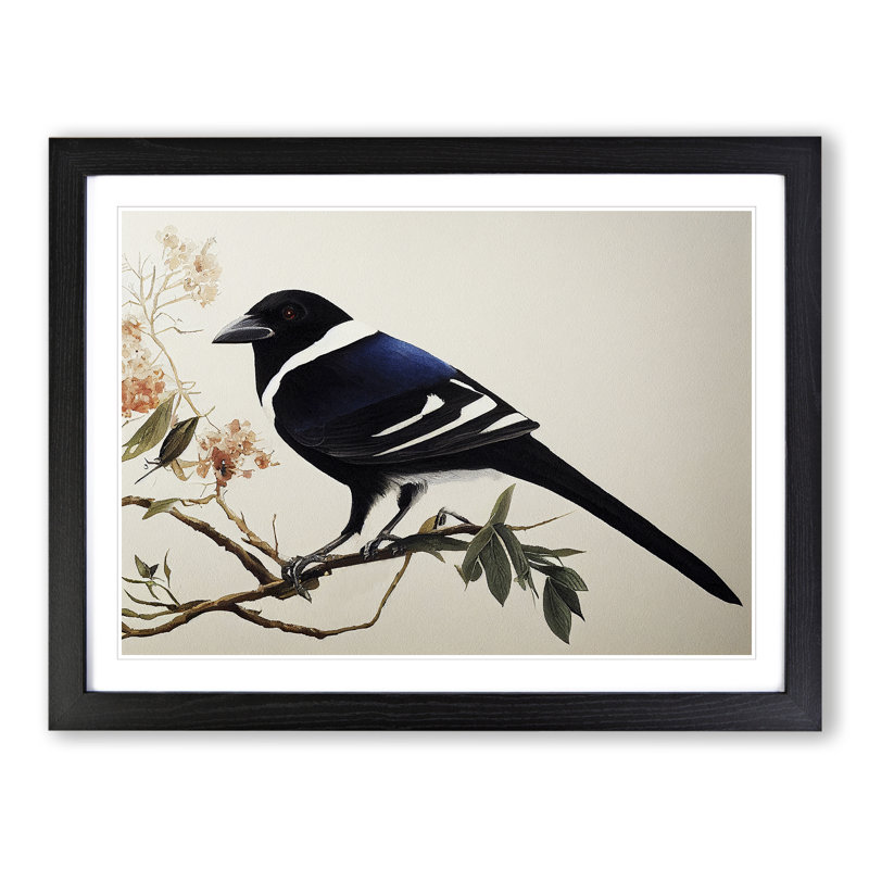 Magpie Bird Watercolour Vol.3 1 Piece Single Picture Frame Wall Art, 34cm H x 46cm W x 2cm D, Black