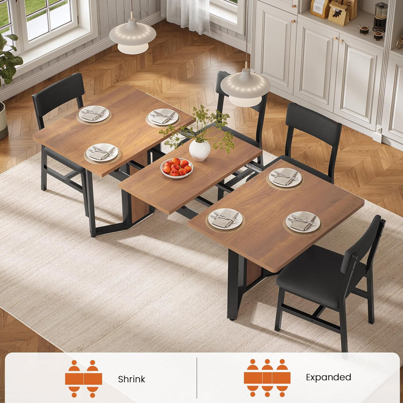 Ensemble de table de salle à manger 5 pièces pour 4 à 6 personnes, table de cuisine extensible de 63 po et 4 coussins, table de salle à manger avec panneau en MDF et structure en métal 