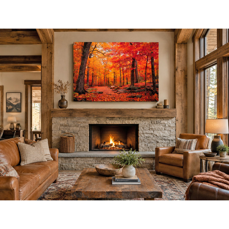 Autumn Forest Path Photographic Print Wrapped Canvas Wall Art, 36" H x 48" W