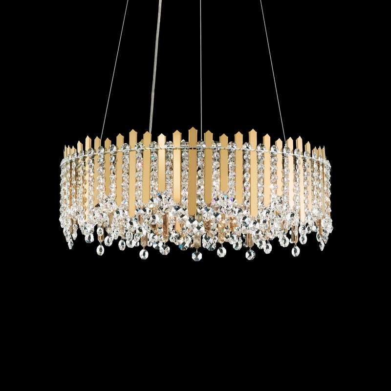 Chatter 12 Light 24in x 8.5in Round Pendant in Gold Mirror with Clear Radiance Crystals, Gold Mirror