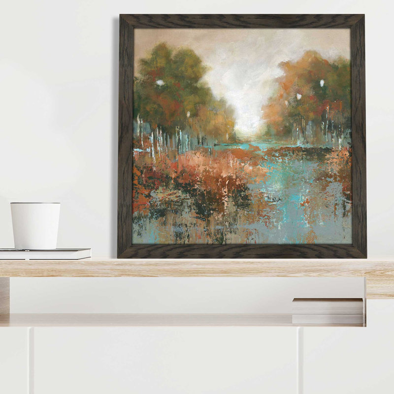 «Autumn Walk» par Carol Robinson - Peinture, L 31,5 po x H 31,5 po, Cadre noir