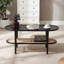 Table basse ovale en bois massif avec tablette en rotin Arzate-1345146489