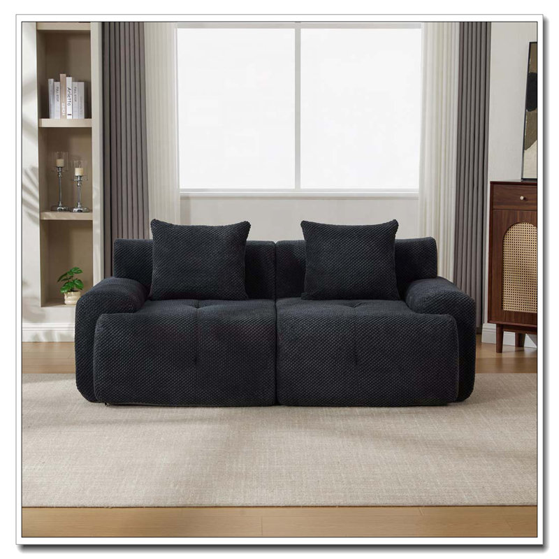 Causeuse modulaire 73 po, canapé convertible capitonné 2 places avec 2 coussins, Gris anthracite