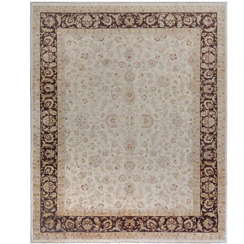 Tapis unique en laine noué à la main ivoire / brun de 8 pi x 10 pi Lueseal