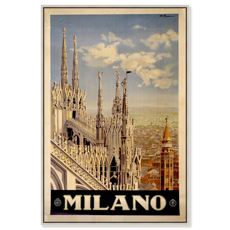 Affiche rétro Milano par Art Remedy, Cadre argenté, H 16 po x l 11 po