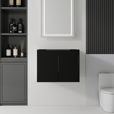 Base de meuble-lavabo mural en contreplaqué noir avec portes doubles à fermeture en douceur, armoire seulement