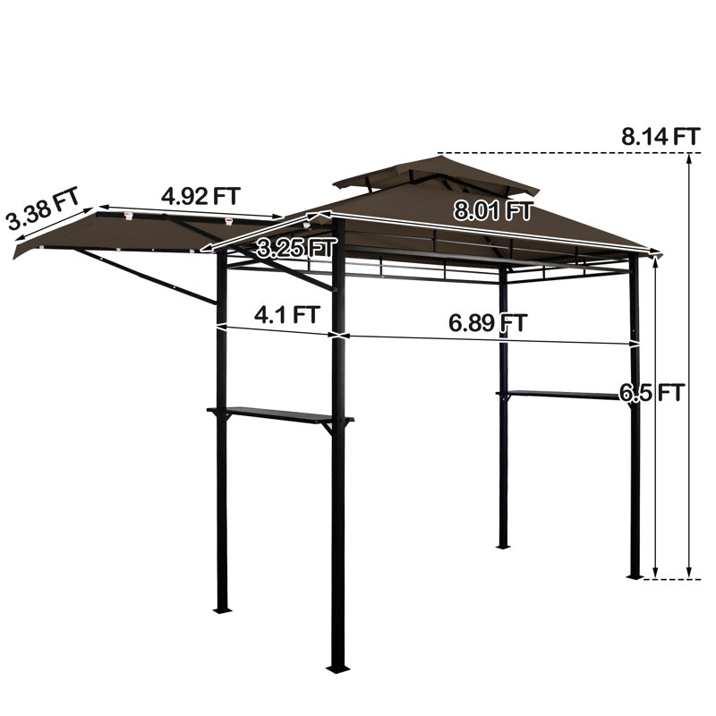 Double Roof Grill Gazebo with Extra Shadow BBQ Waterproof Canopy Outdoor Gazebos, Brown