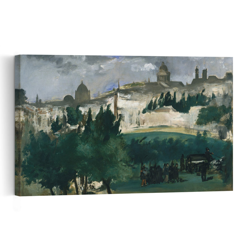 Les Funérailles, vers 1867. Estampe murale abstraite contemporaine représentant un paysage urbain et équestre.