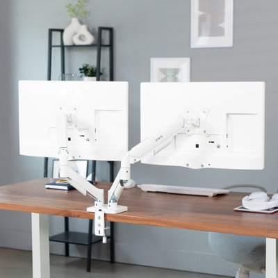 VIVO White Dual Monitor Mechanical Spring Desk Mount | Fits Screens up to 32"