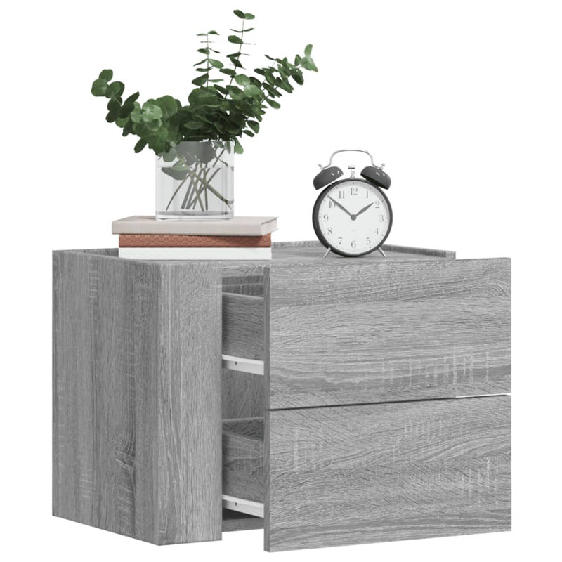 Quinetta 45cm W Manufactured Wood Bedside Table, Grey Sonoma