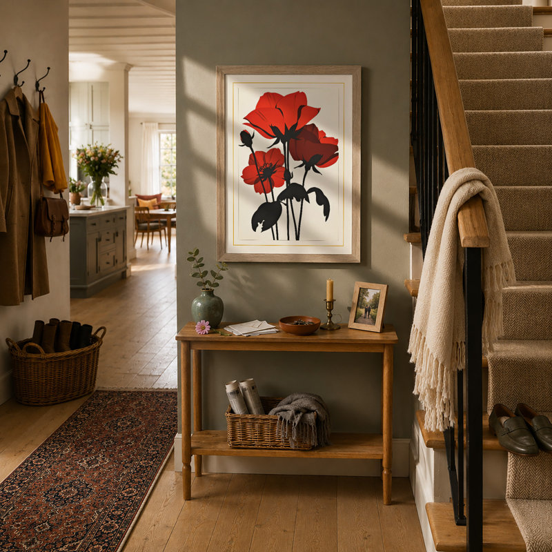 Red Roses In Black Botanical - Print, Oak, A4 - 29.7 x 21.0 cm