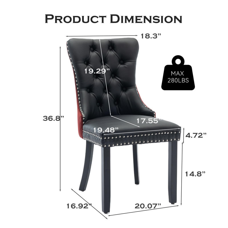 Chaises de salle à manger, chaise de salle à manger rembourrée haut de gamme avec anneau clouté, Noir, 4