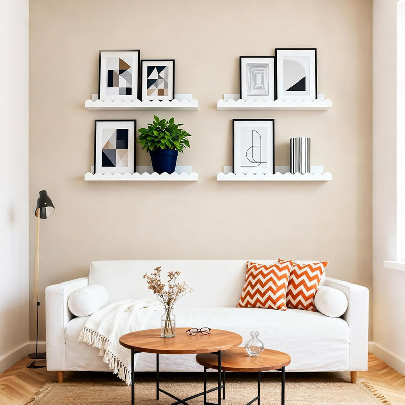 Ensemble de 4 tablettes flottantes murales en bois blanc rustique pour la chambre à coucher, le salon, la cuisine et la décoration de chambre