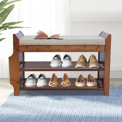 2-Tier Bamboo Shoes Rack Storage Bench With Soft Seat