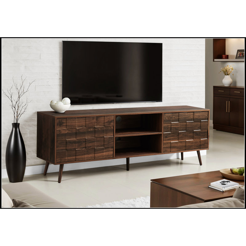 Mid-Century 72-Inch TV Stand with Spacious Storage, Walnut Laminate, Perfect for Living Room and Bedroom Entertainment