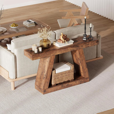 Console 42 po | Brun rustique avec rangement à deux niveaux | Table d'entrée ou de canapé multifonctionnelle pour le couloir, le salon ou derrière le canapé