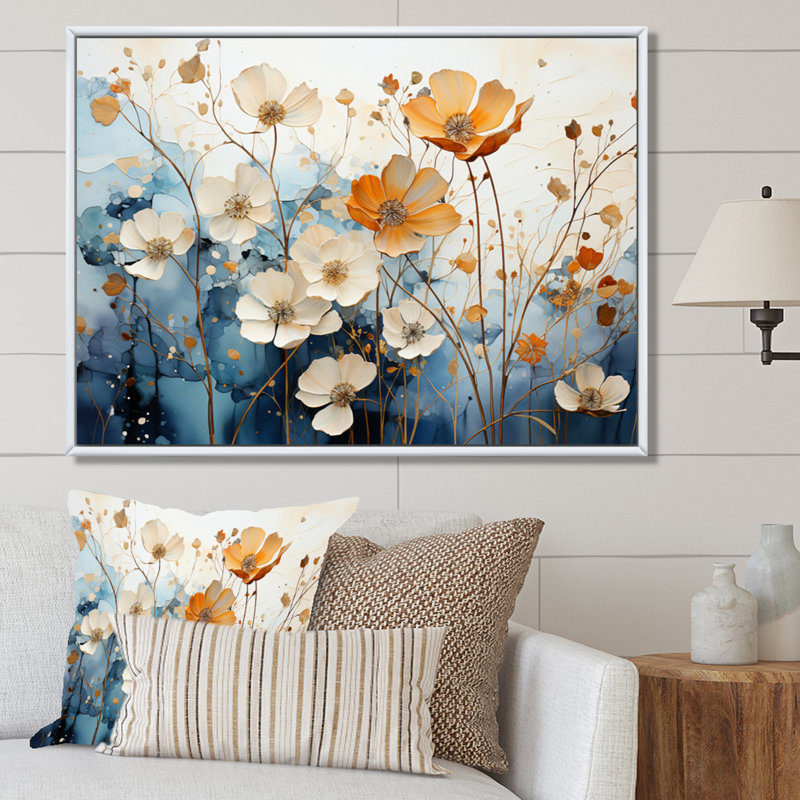 «Blue Teal», reproduction d'art sur toile encadrée, H 24 po x l 32 po, Cadre flottant blanc
