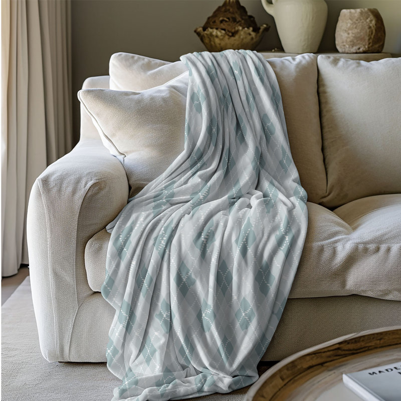Blue Checks - couverture en sherpa de qualité supérieure 1 pièce, Grand lit