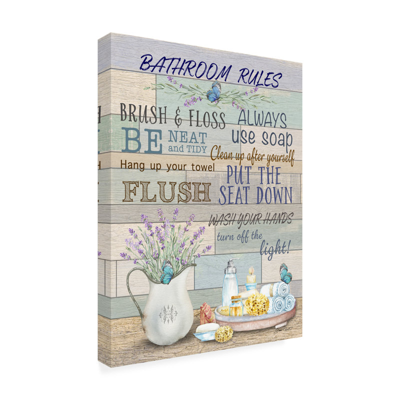 Lavande Bathroom Rules par Jean Plout - peinture sur toile tendue, H 47 po x l 35 po