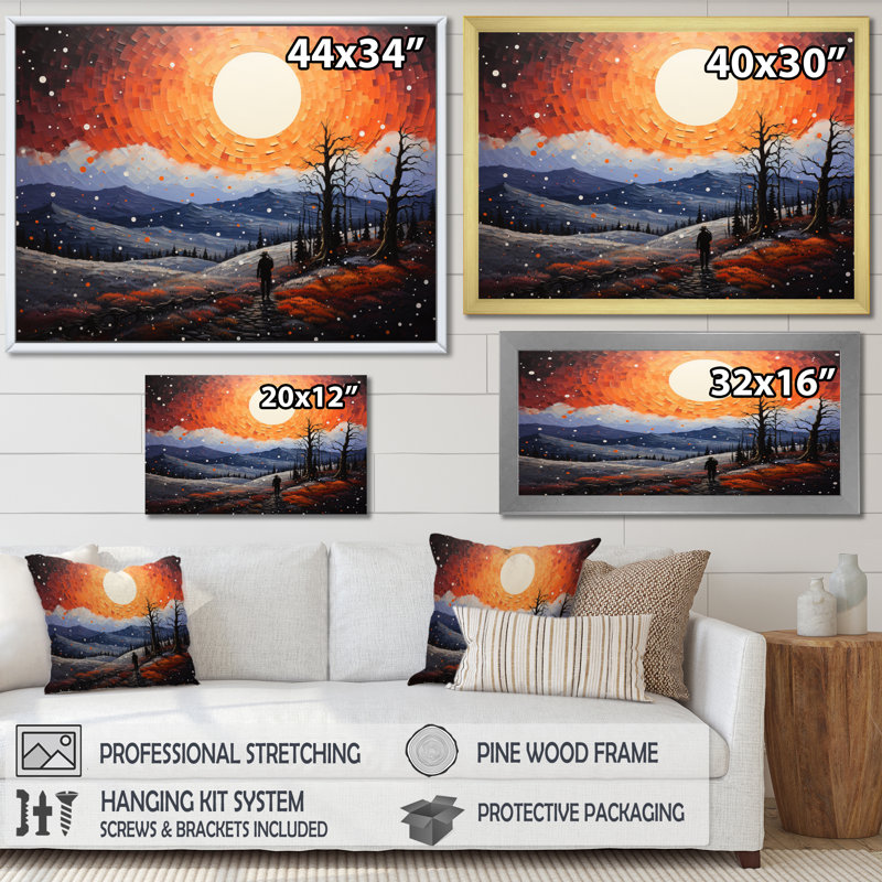 «Western Uncharted Territory Pointillism», reproduction sur toile, H 16 po x l 32 po x P 1 po, Cadre flottant noir