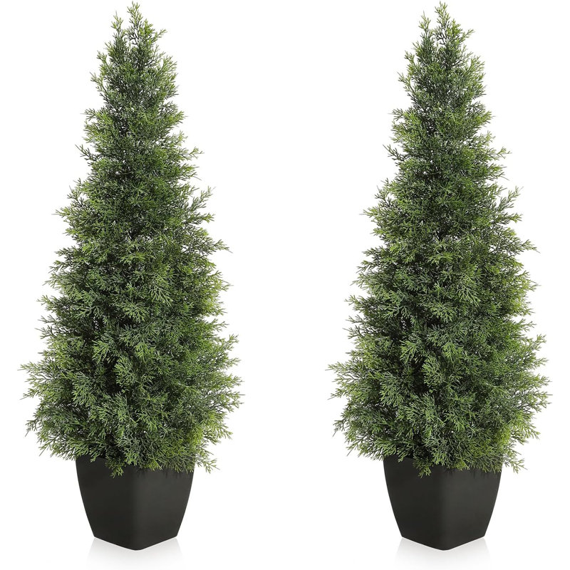 Topiaire en cèdre artificiel de 4 pi de hauteur, faux cèdres, plante en faux cyprès, plantes artificielles pour décoration de porche, ensemble de 2