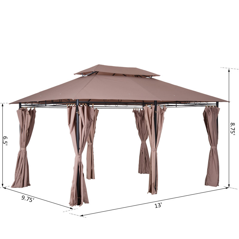 Khaki 10' x 13' Steel Frame Patio Gazebo with Curtains