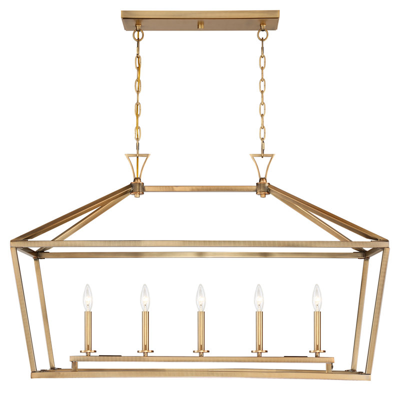 Hastings 5-Light Dimmable Linear Pendant, Warm Brass, 23.5" H x 44" W x 16" D