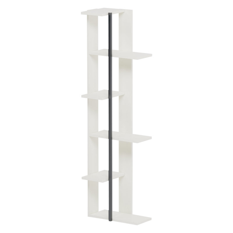 Bibliothèque en coin, Blanc / noir, (5 tablettes) H 63,9 po x l 18,4 po x P 11,8 po
