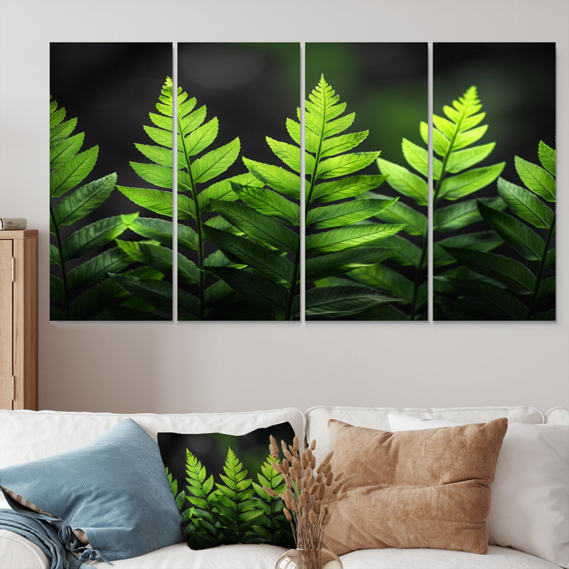 Ensemble de reproductions d'art murales vertes et noires, "Nirvana Ferns I" - fougères, H 28 po x l 48 po