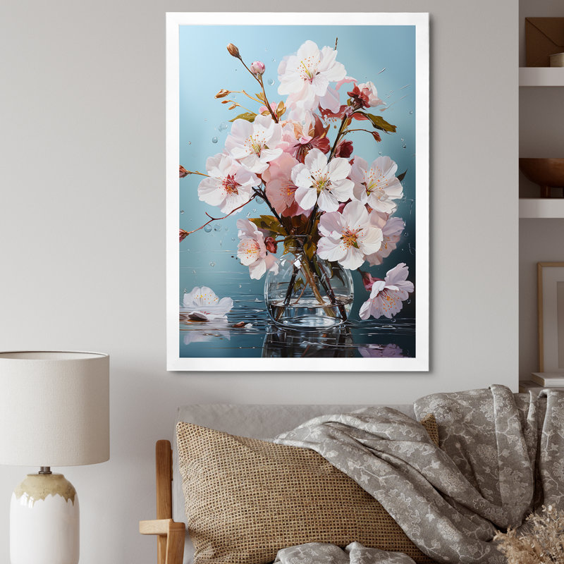 Fleur de pommier IV sur toile, Cadre simple blanc, H 32 po x l 16 po x P 1 po