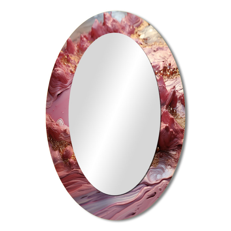 Harmony rose liquide or rose - grand miroir mural ovale sur métal, 36 po x 24 po