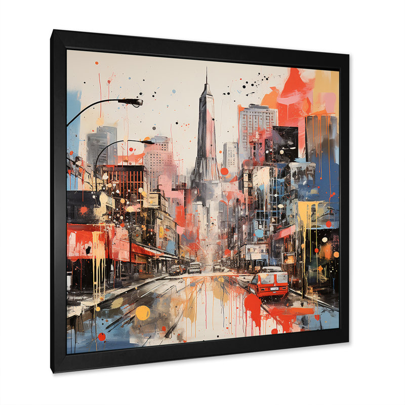 «Atlanta Cityscape Dream», art mural d'Atlanta, Cadre simple noir, H 30 po x l 30 po x P 1,5 po