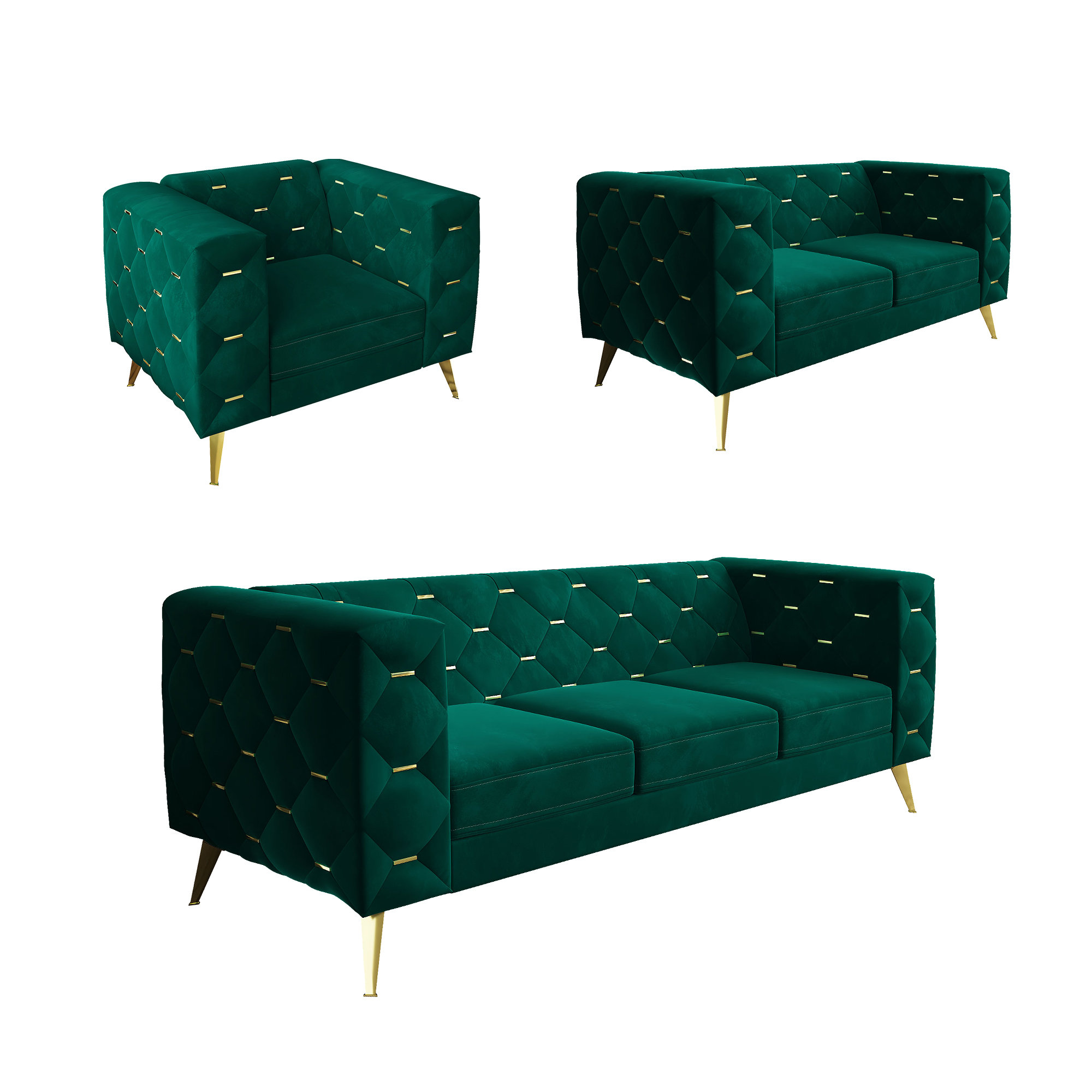 Everly Quinn Anse 3 Piece Velvet Living Room Set Wayfair