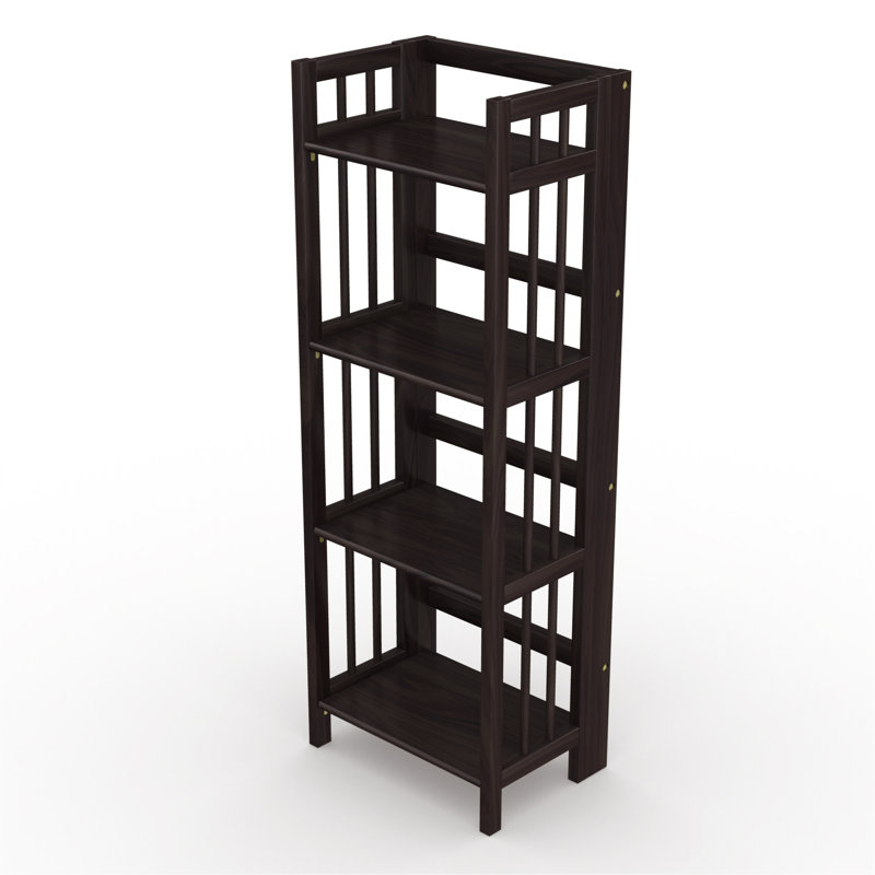 Espresso Wood 4-Tier Folding Bookcase with Spindle Sides