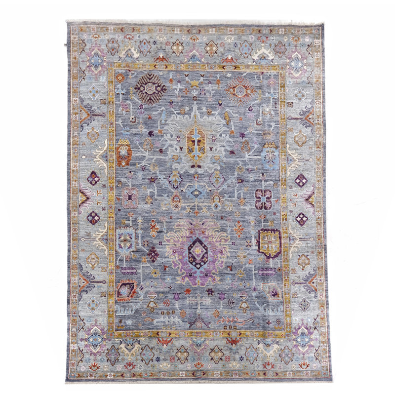 Tapis gris et argent noué à la main de haute qualité