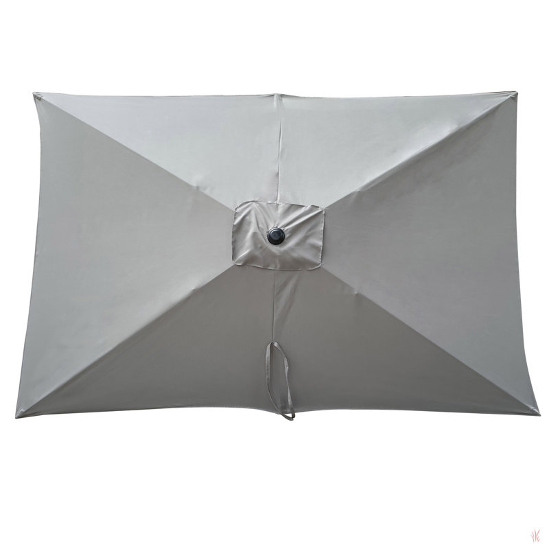 Parasol imperméable d'extérieur 6 x 9 pi avec manivelle et bouton poussoir inclinable sans rabat pour le jardin, Gris moyen