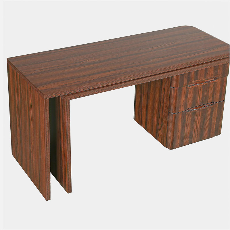 Bureau moderne en L 90 po en noyer avec 3 tiroirs, bureau pivotant à 360 ° en bois, bureau de direction, bureau d'angle, poste de travail de bureau, pour le bureau à domicile ou le salon